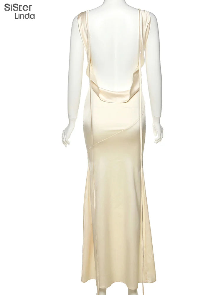 Backless Maxi Dress Women V Neck Lace Up Bodycon Clubwear