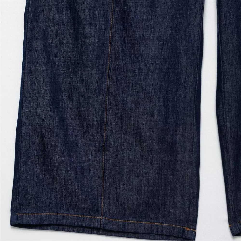 Women's Loose Denim Shirt and High Waist Wide Leg Jeans Set for Casual Spring and Summer Outfits