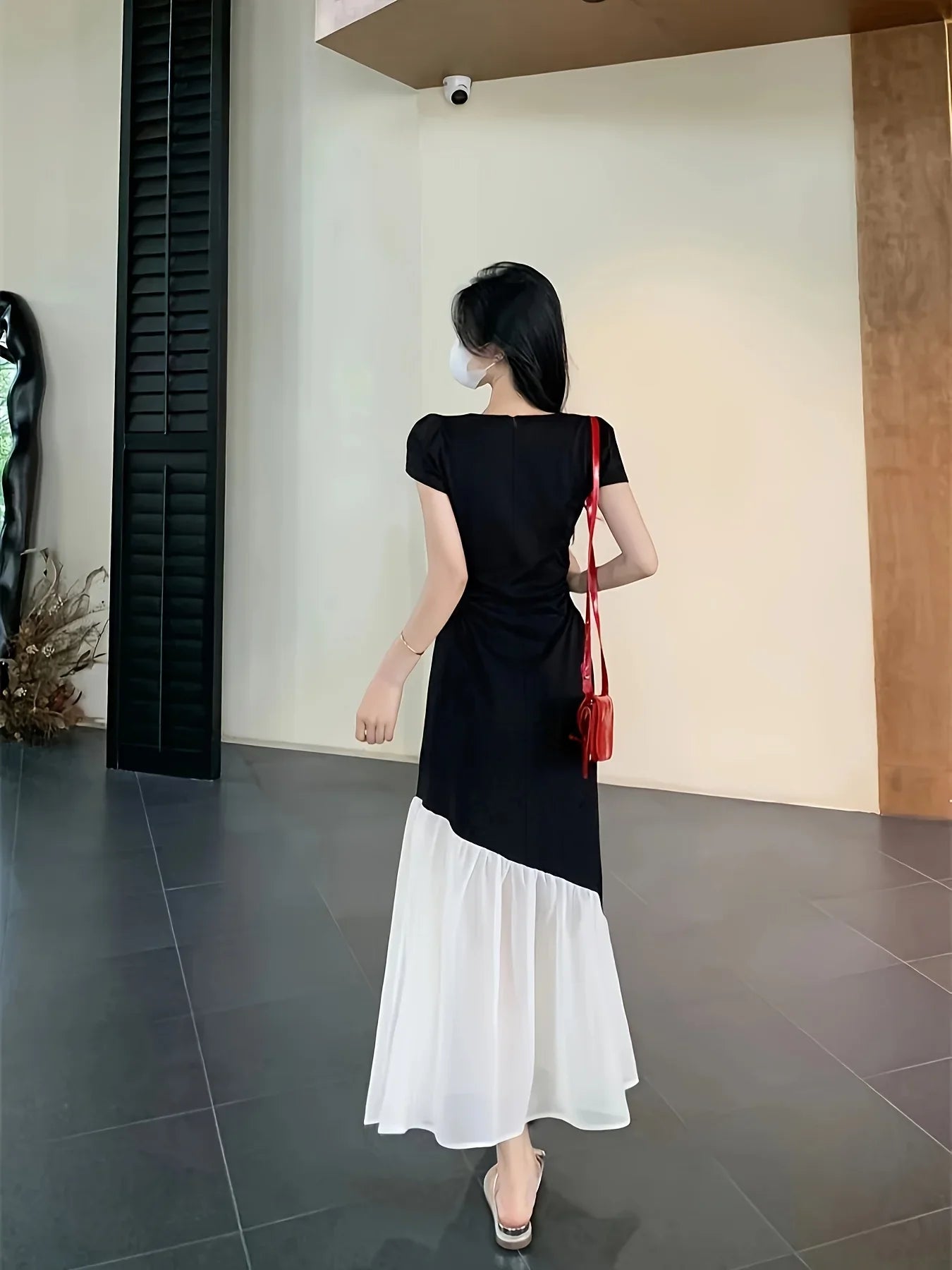 Color Block Short Sleeve Maxi Dress With Contrasting Panels