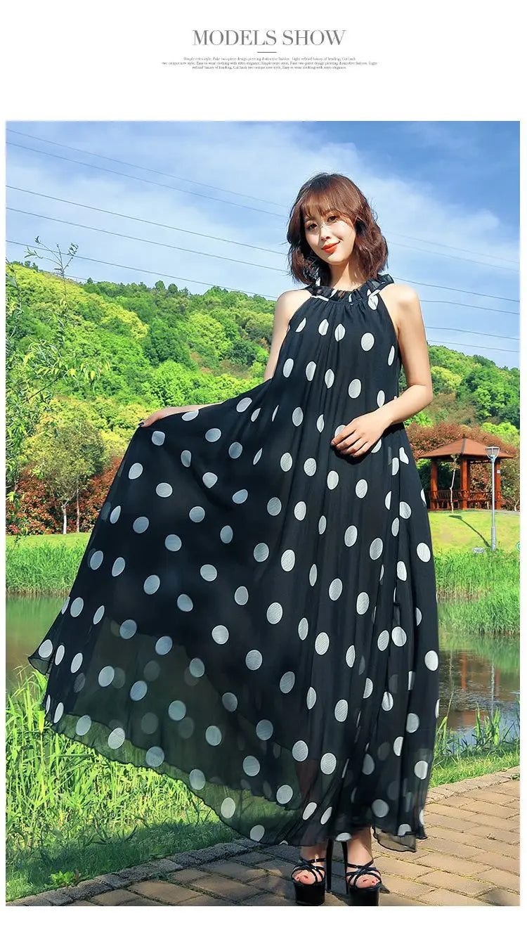 Polka Dot Maxi Dress Korean Style For Women Plus Size