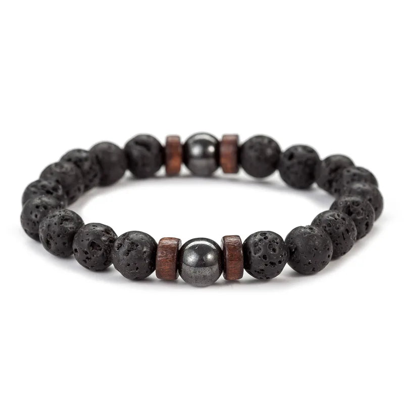 8mm Volcanic Stone Lava Bead Bracelet for Men Handmade Tibetan Buddha Wrist Chain Jewelry