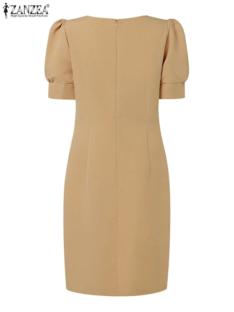 Puff Sleeve Square Collar Sheath Dress For Women Summer