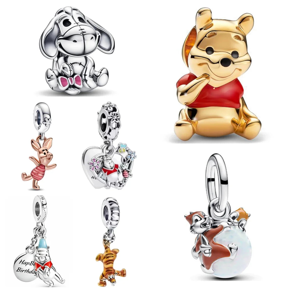Winnie the Pooh Eeyore Piglet Tigger Charms Silver 925 Beads for 3mm Bracelets Women's Jewelry