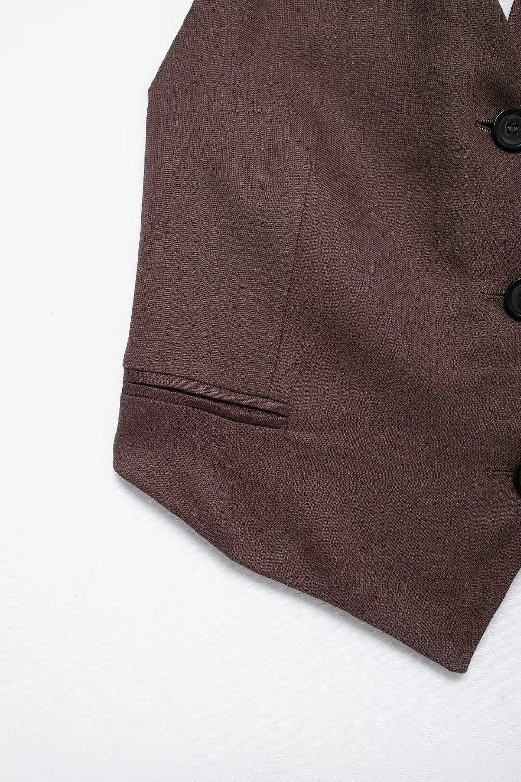 Vintage Chic Women's Suit Set with Solid Halter Vest and Straight Button Loose Pants for Office and Casual Wear