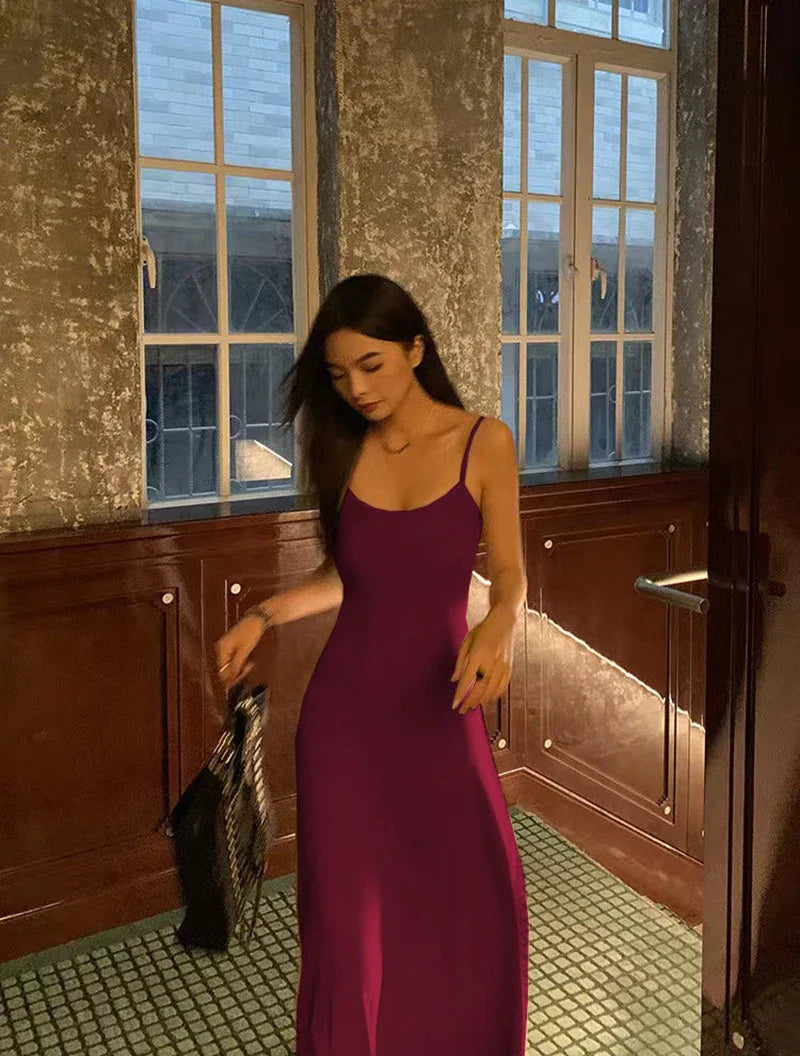 Y2K Black Strap Long Dress Sleeveless Bodycon Sundress