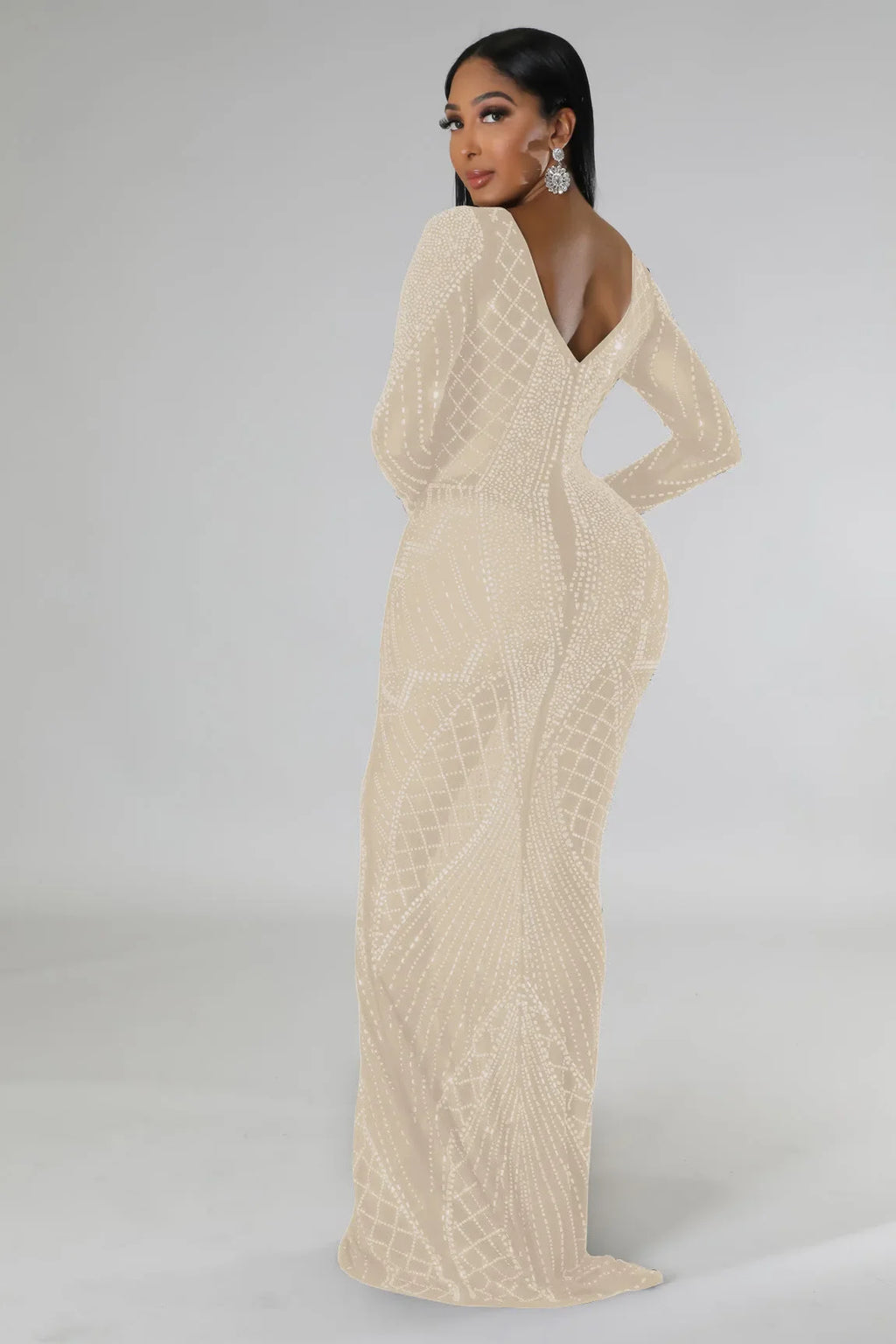 Sexy Mesh Diamond Embellished Maxi Dress for Evening Party