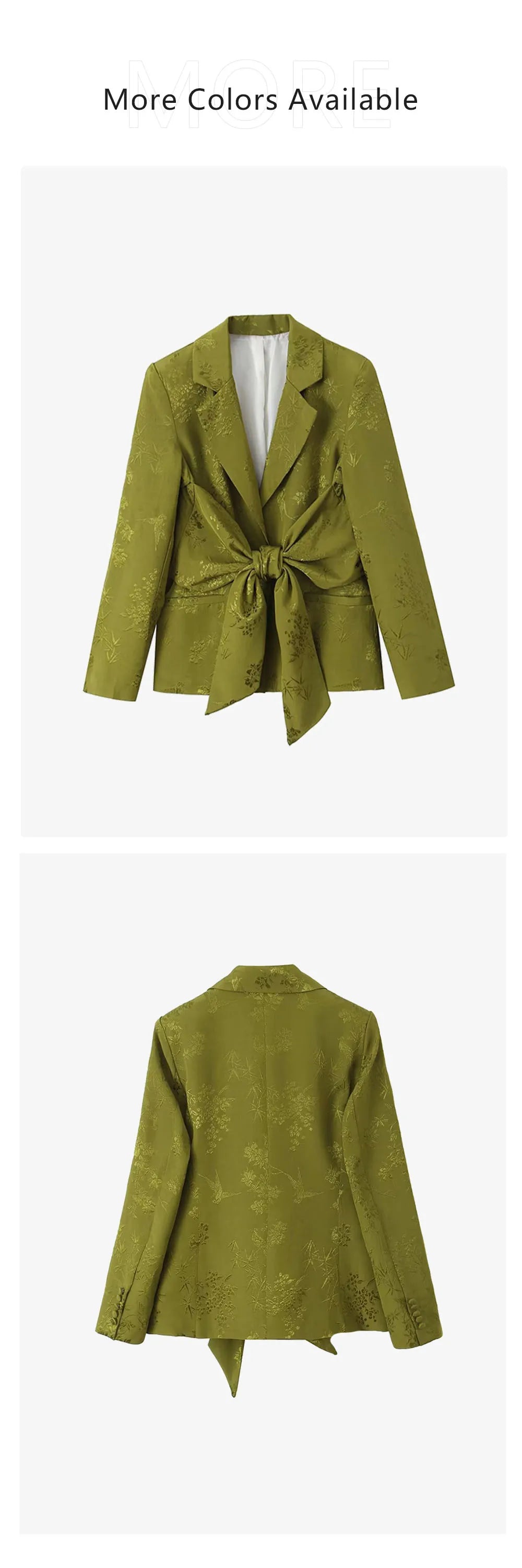 Versatile Women's Jacquard Suit Coat with Bow Decoration and High Waist Straight Leg Pants