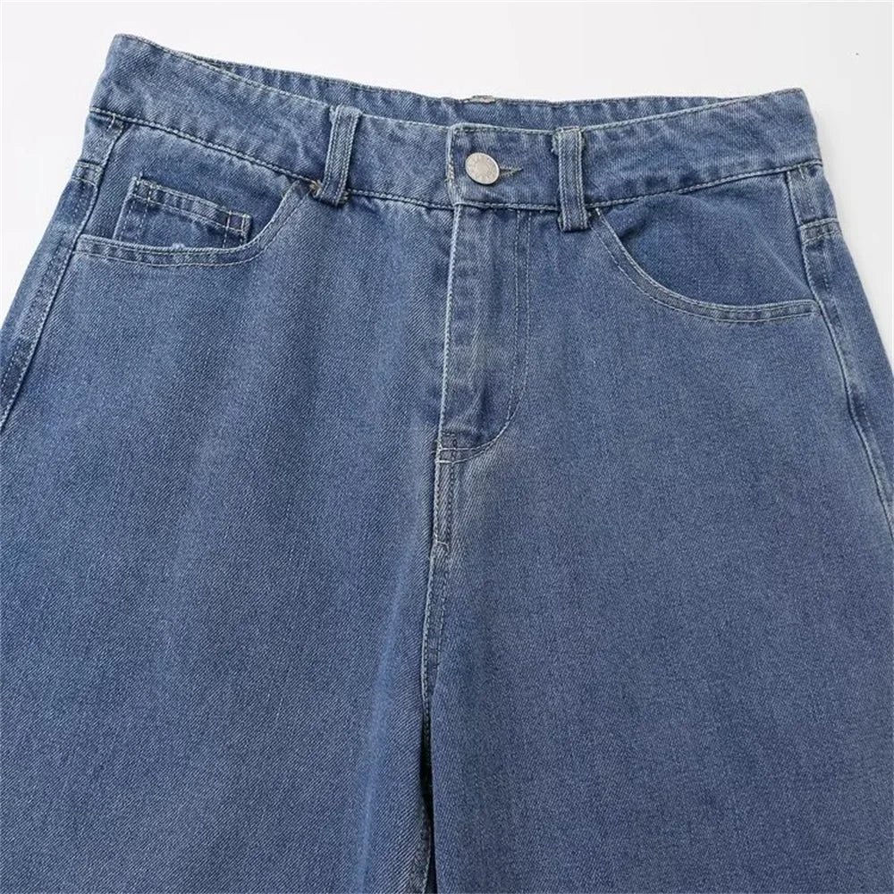 Autumn Women's Fashion Casual Denim Shirt with Collar and Long Sleeves Paired with High Waist Wide Leg Jeans Set