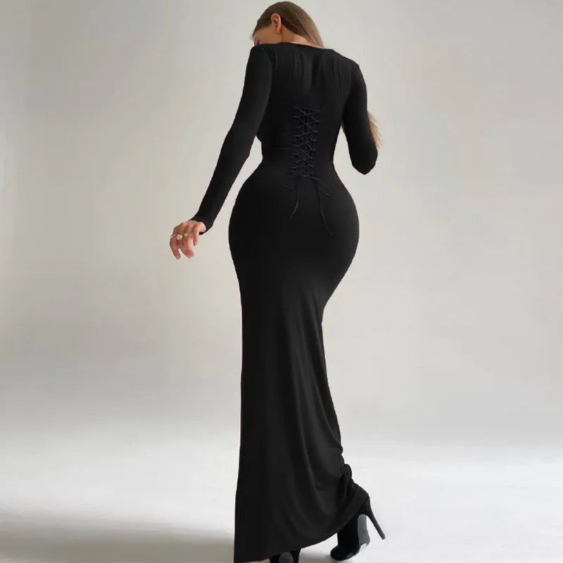 Autumn Elegant Bandage Bodycon Maxi Dress With Long Sleeve