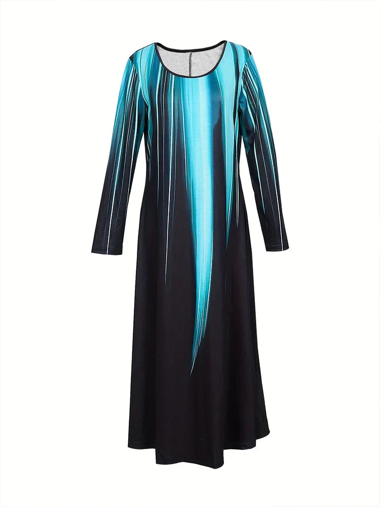 Women's Color Block Dress With Long Sleeves Round Neck