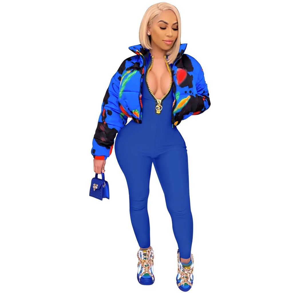 Women's Bodycon One-Piece Jumpsuit with Long Sleeves and Large Front Zipper Casual Sporty Skinny Workout Overalls Top