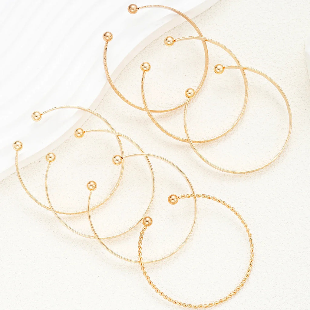 7 Piece Punk Gold Color Bracelet Set for Women with Heart Prints Metal Design Open Bangle Fashion Jewelry Gifts