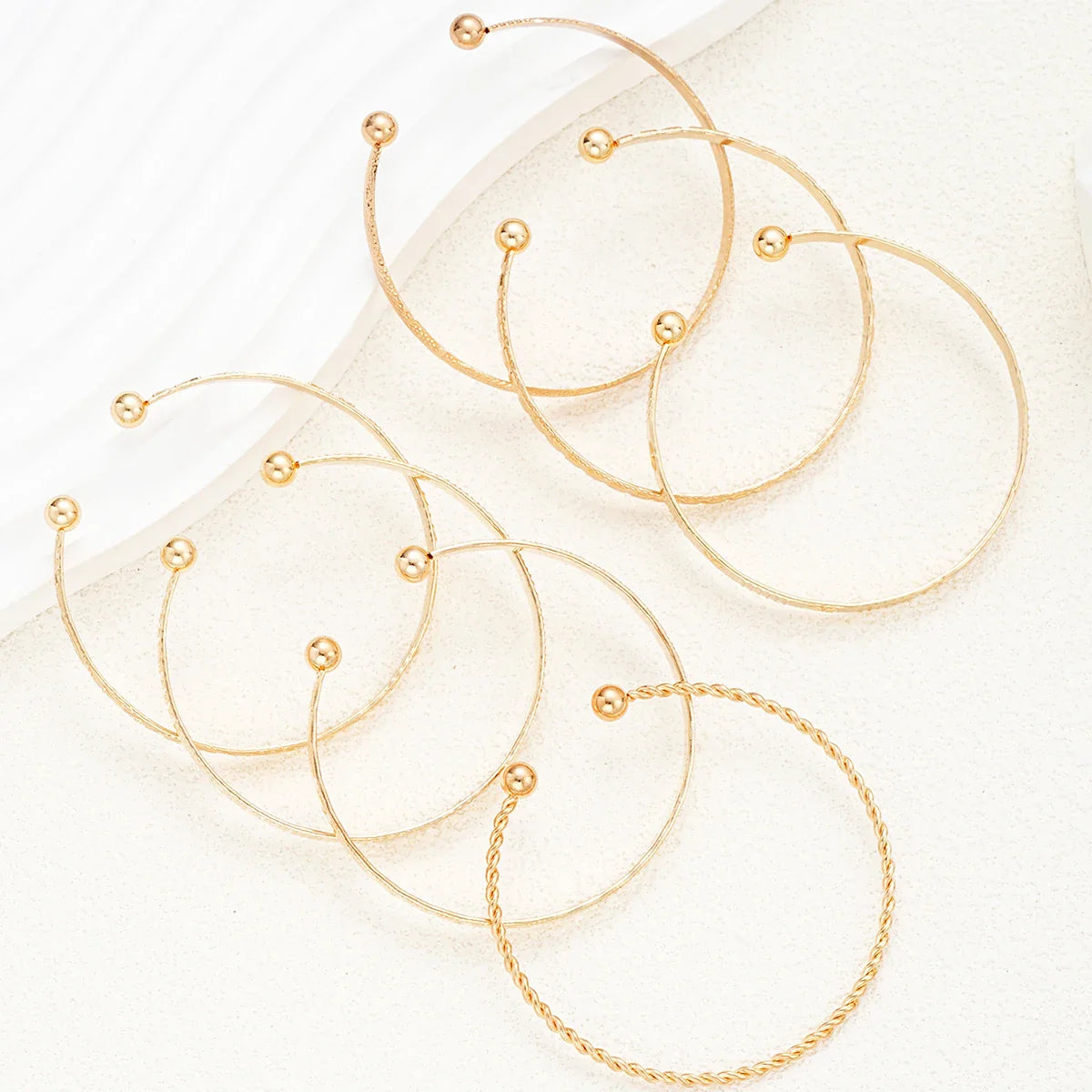 7 Piece Punk Gold Color Bracelet Set for Women with Heart Prints Metal Design Open Bangle Fashion Jewelry Gifts