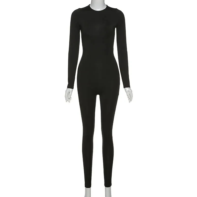 Sexy Black Long Sleeve Bodycon Jumpsuit for Women Slim Fit Casual Sports Romper Streetwear Skinny Fashion Overall