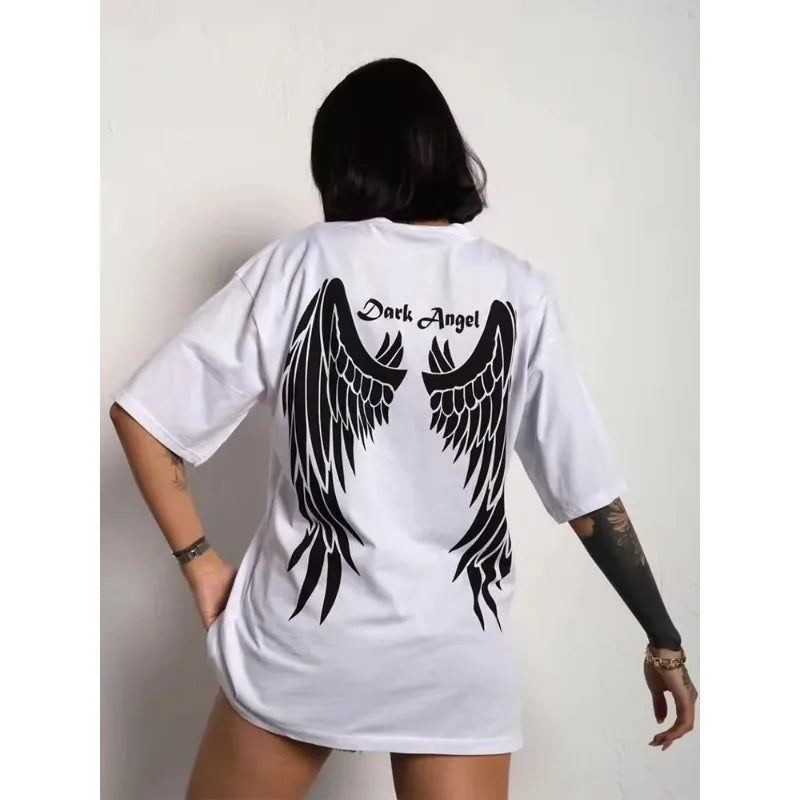 Women's Gothic Printed Couple T-Shirts Casual Retro O Neck Plus Size Short Sleeve Y2K Streetwear Top