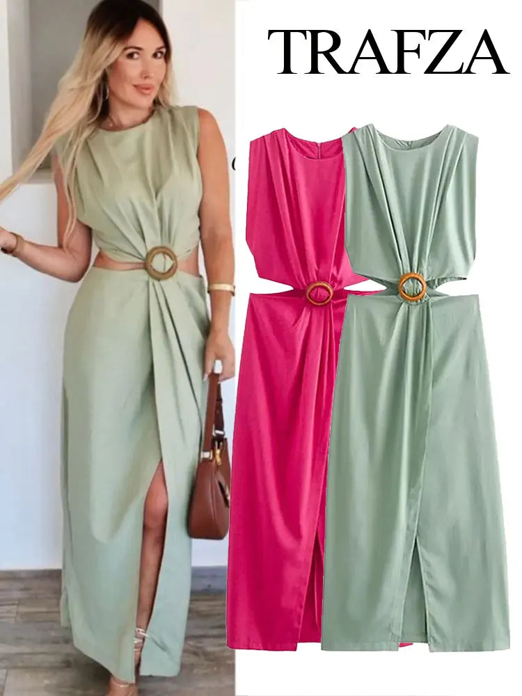 Womens Summer Dress O Neck Sleeveless Zipper Dress