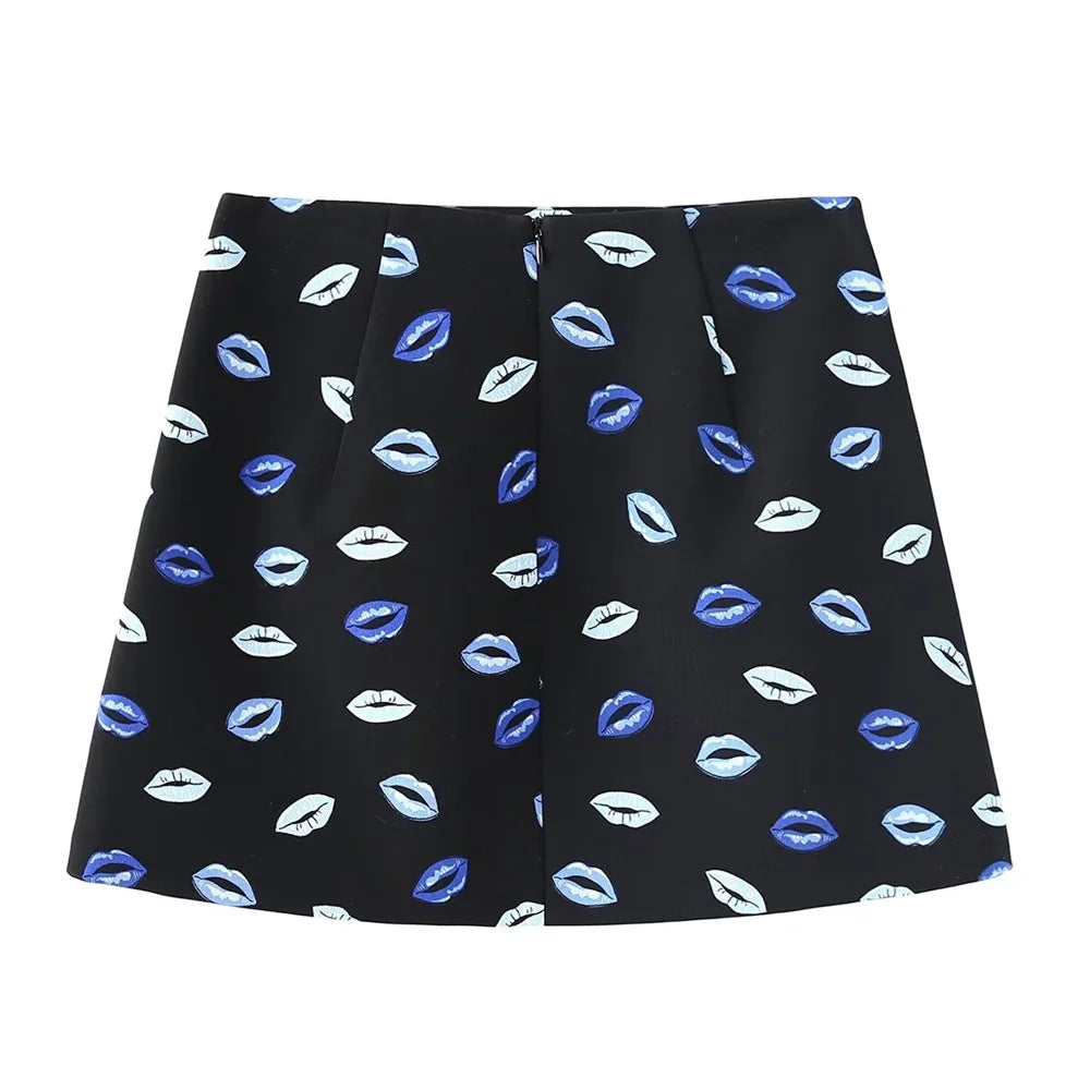 Women's Flip Collar Printed Slim Fit Shirt and High Waist Mini Skirt Set Stylish Versatile Outfit for Spring and Summer