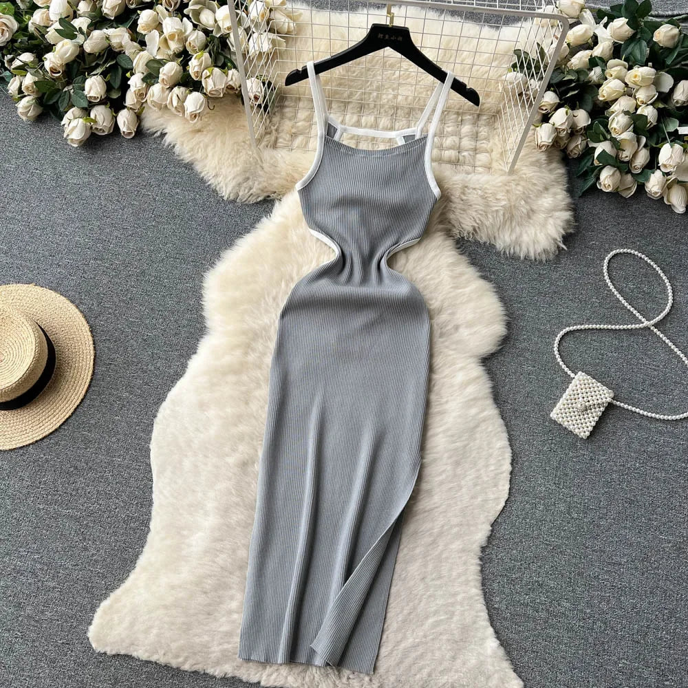 Halter Backless Knit Sundress Women Elastic Waist Bodycon