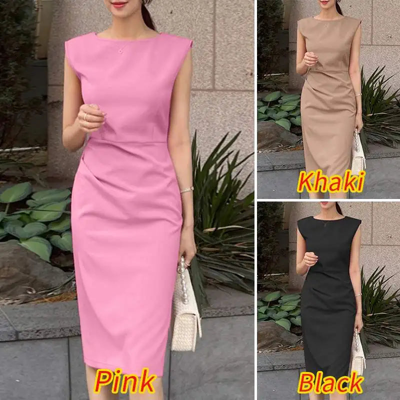 Summer Party Dress for Women Sleeveless O Neck Knee Length