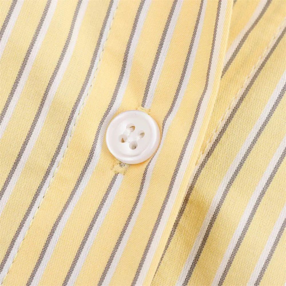 Women's Loose Poplin Shirt and High Waist Striped Pants Set for Spring