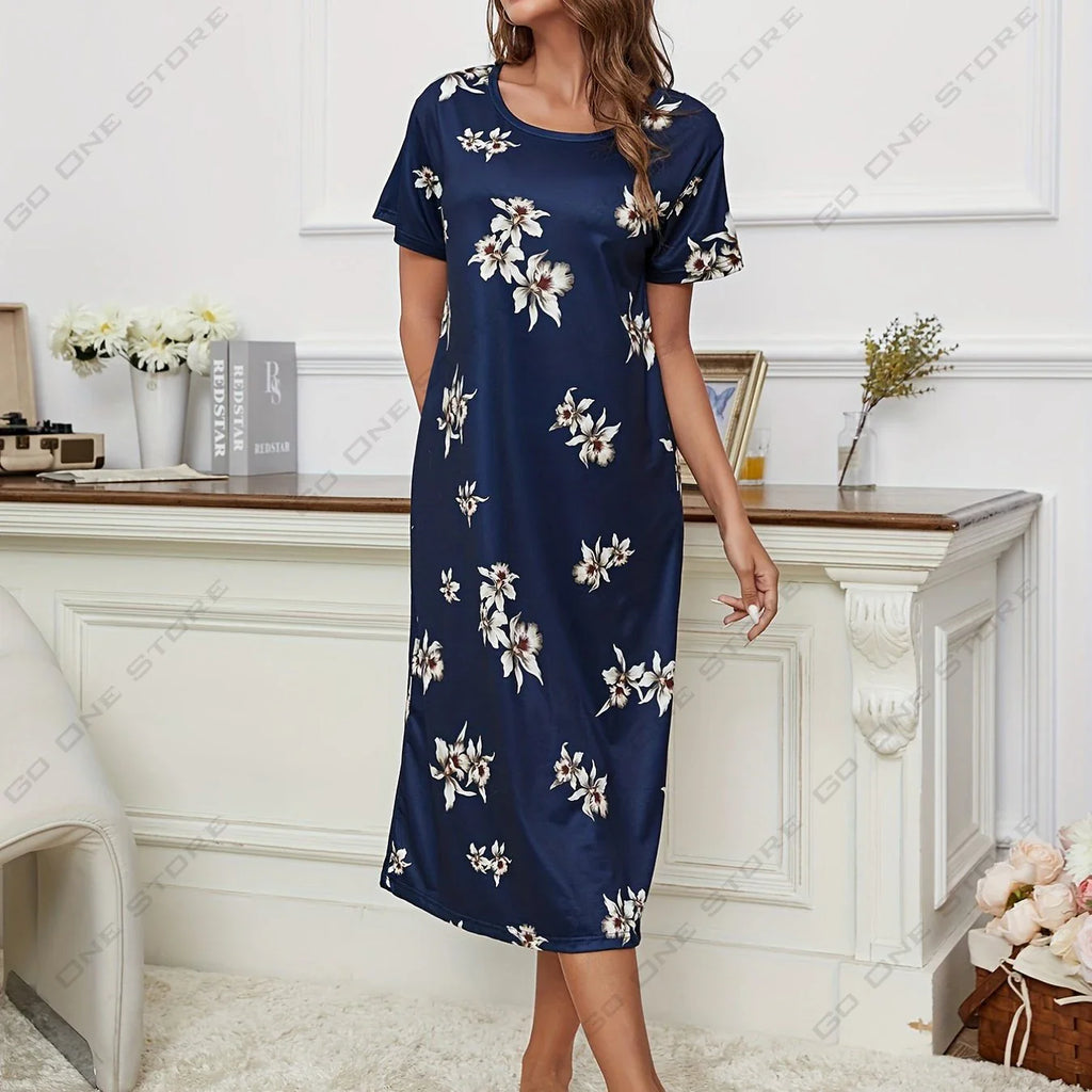 Plus Size Floral Knee Length Dress For Summer Women