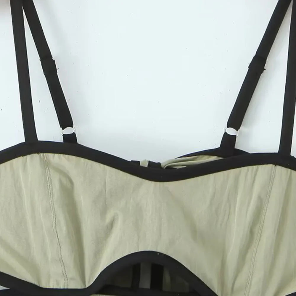 Hollow Out Spaghetti Strap Midi Dress High Waist A Line