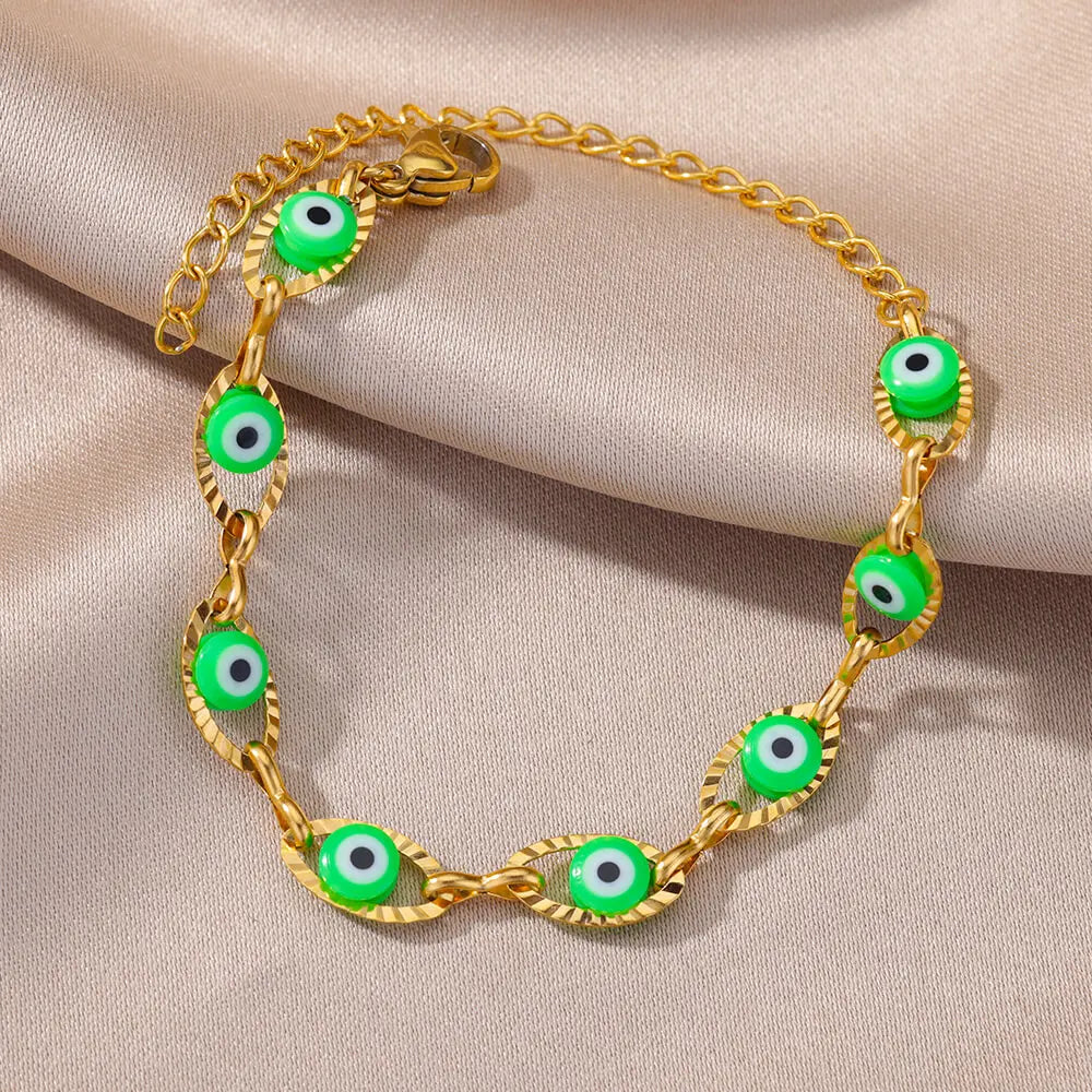 Gothic Rainbow Evil Eye Bracelet for Women Stainless Steel Gold Color Turkish Charm Chain Jewelry