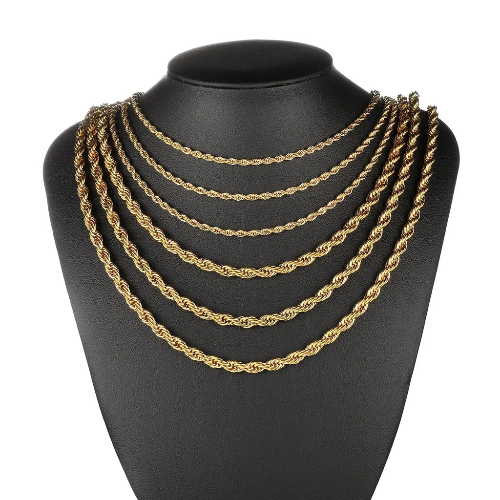 Gold Color Twisted Rope Chain Necklace Stainless Steel Waterproof Choker for Men and Women Fashion Jewelry