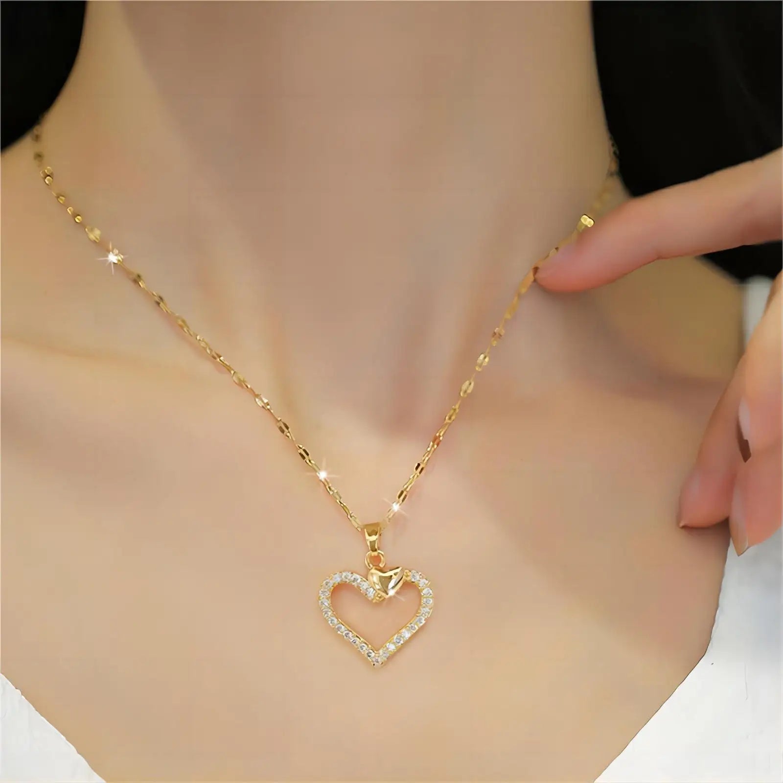 Trendy Heart Stainless Steel Zirconia Necklace for Women - Elegant Gold Color Jewelry for Parties and Daily Wear