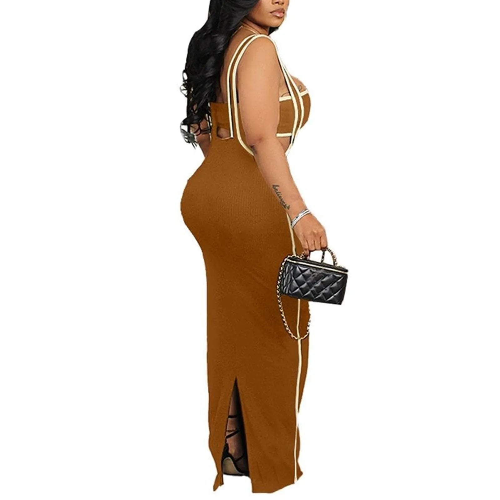 Two Piece Bodycon Crop Top Maxi Skirt Set For Women