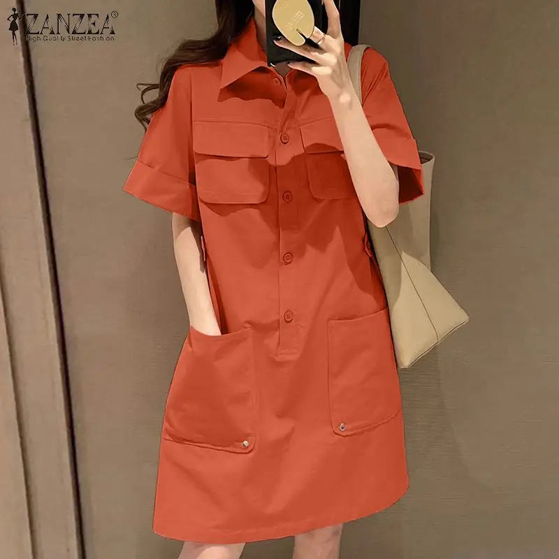 Korean Style Cargo Sundress With Pockets Knee Length