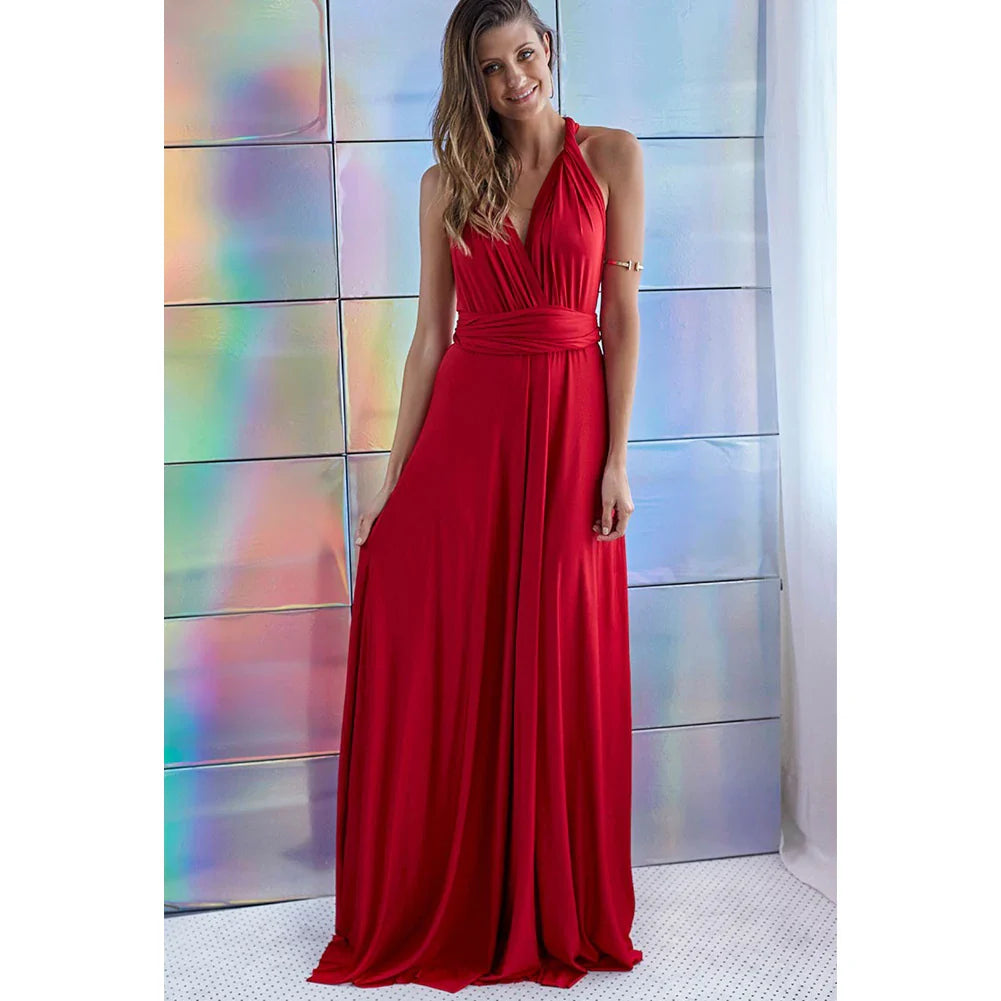 Multiway Wrap Convertible Boho Maxi Red Party Dress