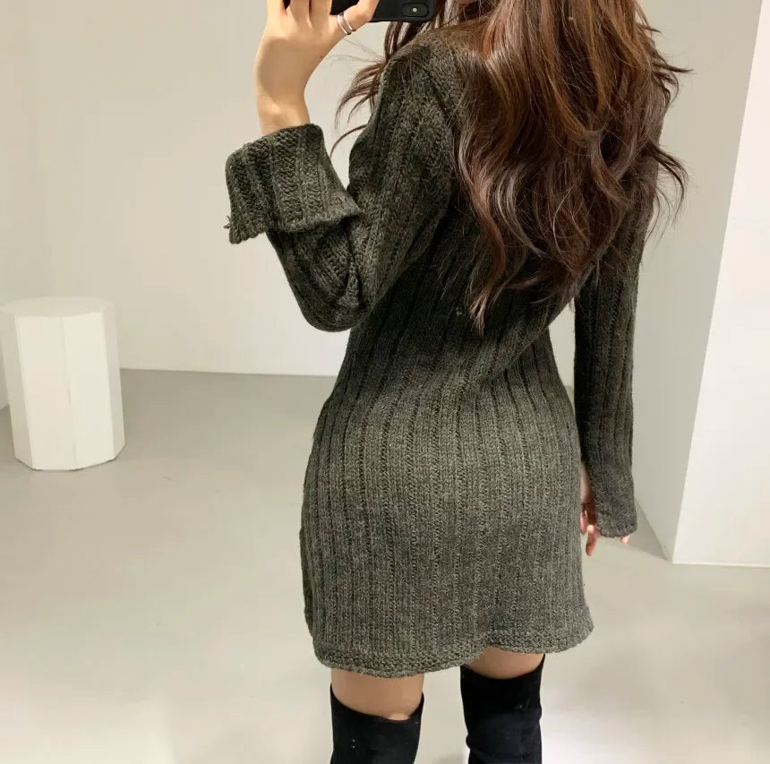 Cable Knit Sweater Dress For Women Long Sleeve Button Down