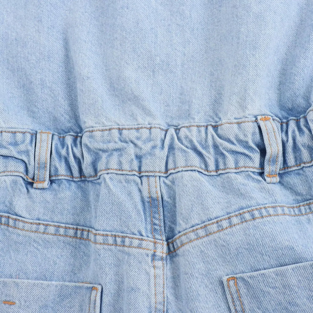 Women's Denim Short Jumpsuit Slim Fit with Lapel Collar Curled Short Sleeves and Patch Pockets Summer Casual Romper