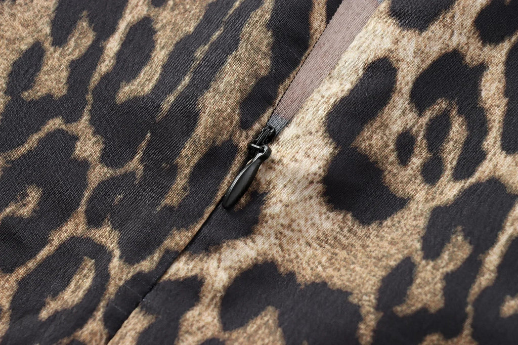 Leopard Print Midi Dress For Women Shirt Style Short Sleeve