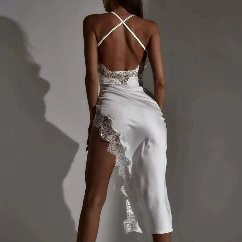 Women Black Lace Bodycon Midi Dress for Party Evening