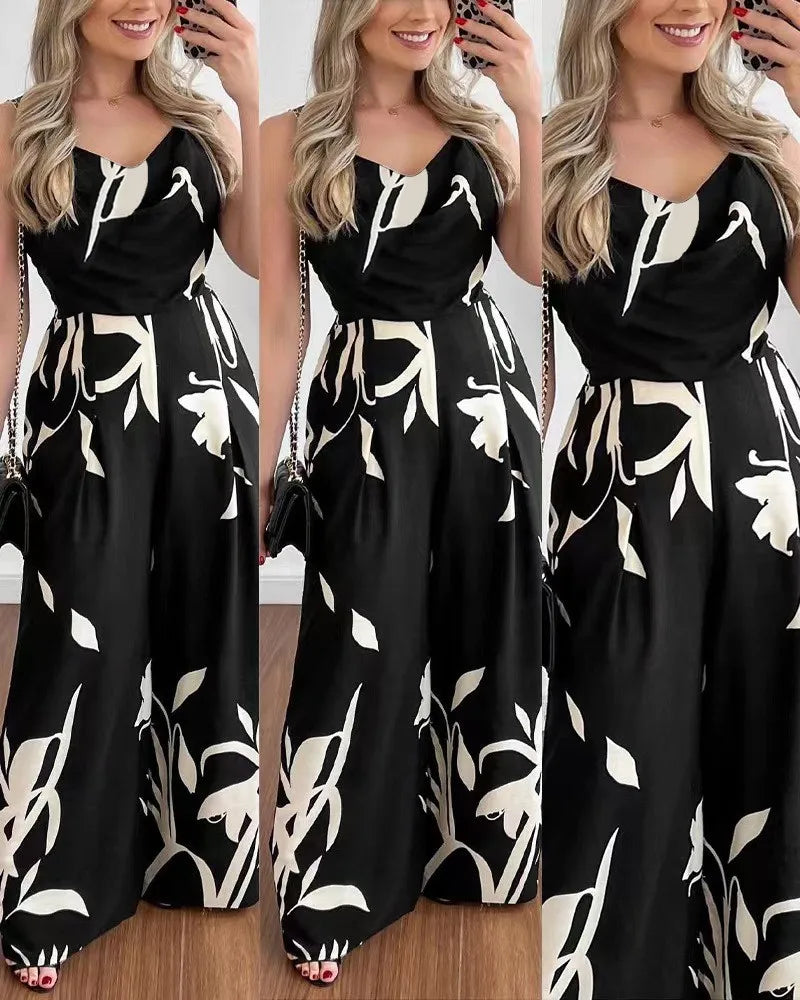 Chic Summer Temperament Suspender Backless Waist Wide-Leg Jumpsuit for Women