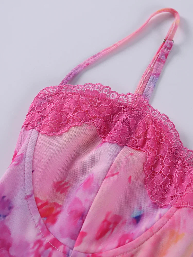 Floral Mesh Maxi Dress For Women Summer Beach Sundress