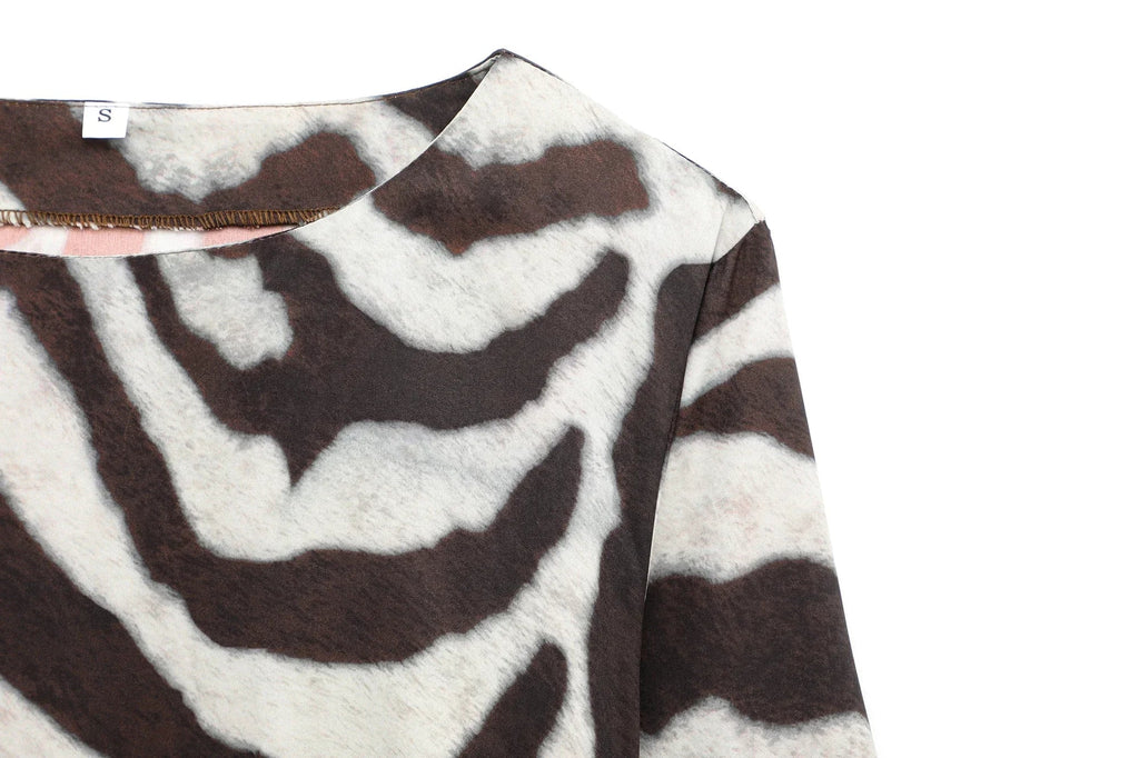 Zebra Print Long Sleeve Summer Dress For Women Chic