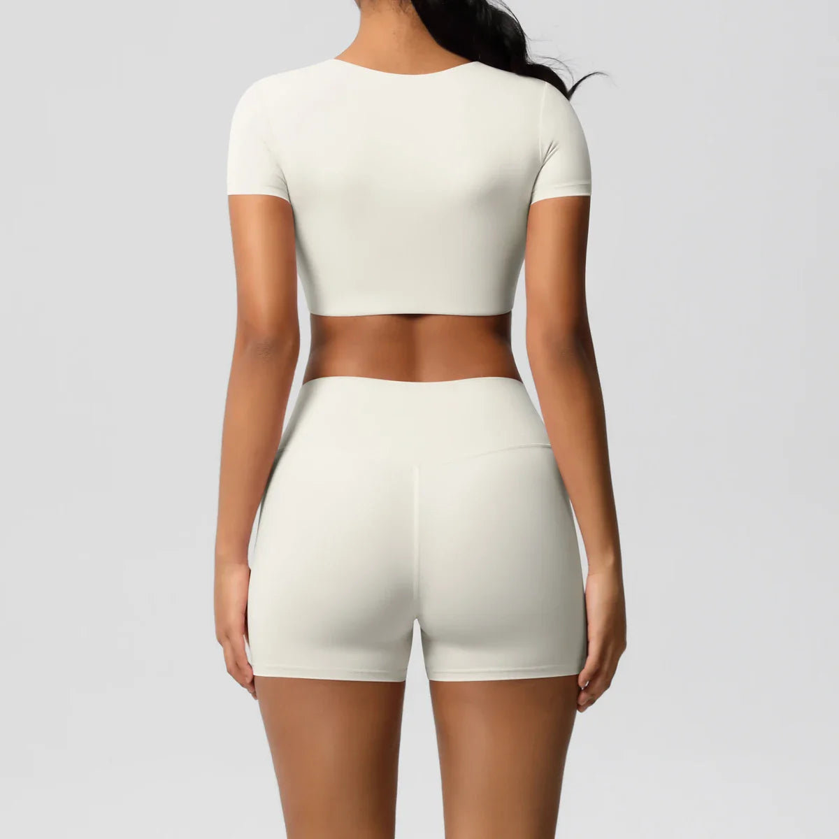 2PCS Women's Fitness Yoga Set High Waist Shorts with Short Sleeve Gym Top Seamless Sportswear Tracksuit for Activewear