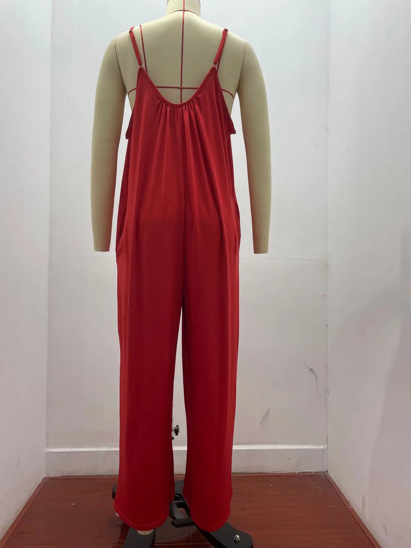 Women's Summer Strap Jumpsuit with Solid Color Design and Convenient Side Pockets Casual Lightweight Romper