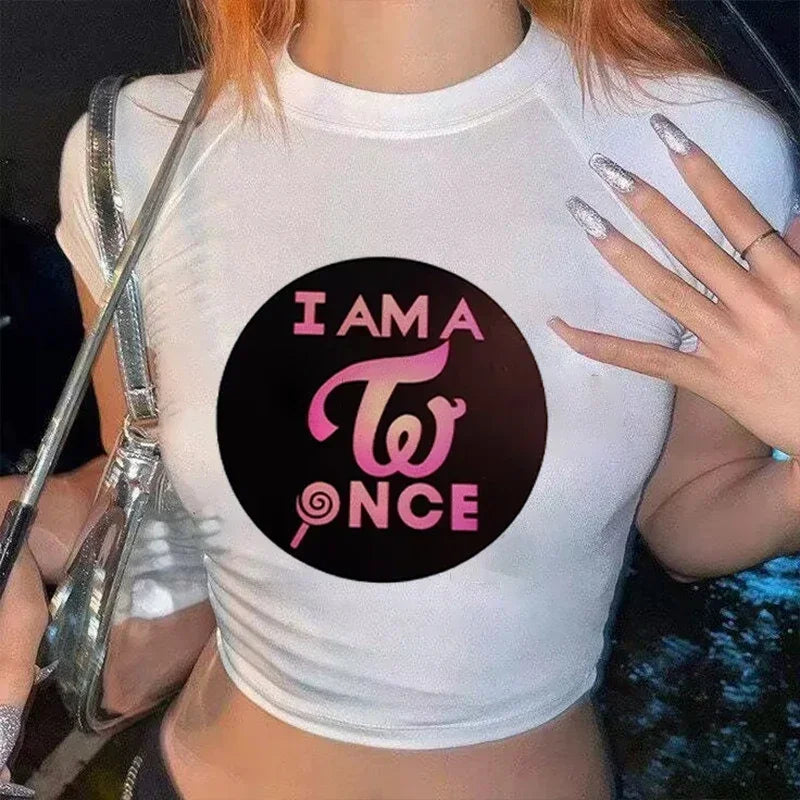 Korean KPOP Women Slim Fit T-Shirt Harajuku Style Streetwear for Summer Fashion