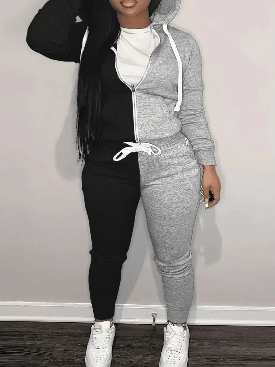 Cotton Hoodie Tracksuit Set with Zipper and Drawstring Pants for Comfortable Autumn Outfits
