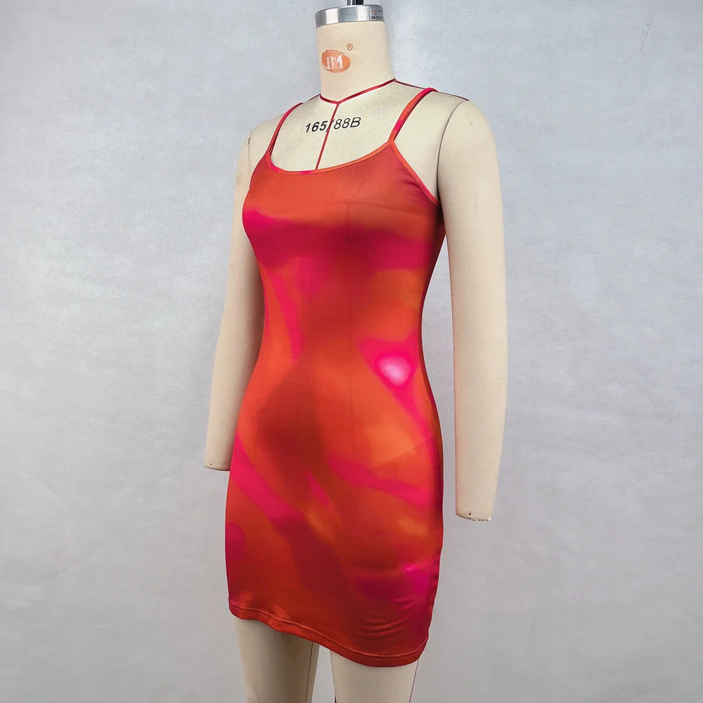 Sexy Sleeveless Printed Suspender Dress Slim Fit For Evening