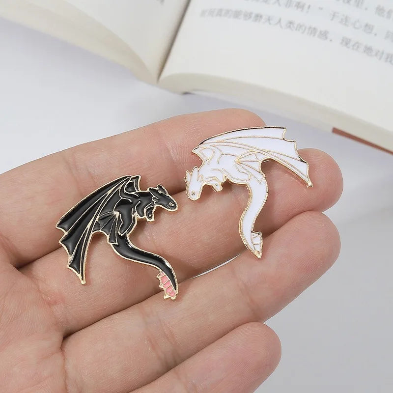 Cartoon Black and White Pterosaur Brooch Metal Enamel Badge for Clothing and Bag Accessories