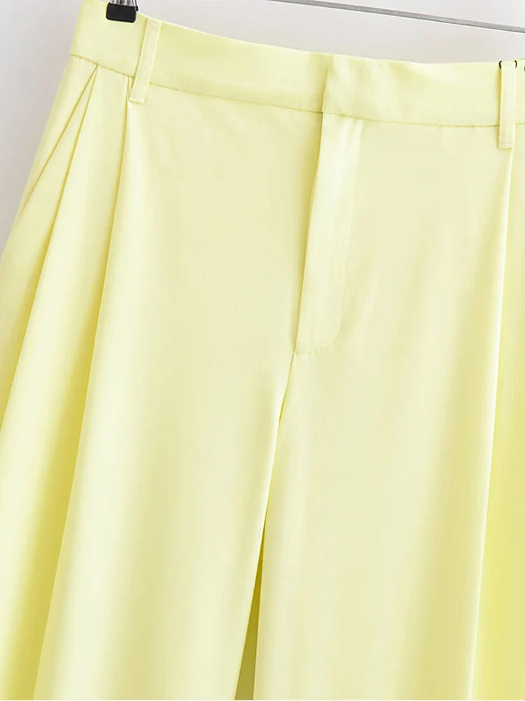 Women Summer Two-Piece Set Solid Halter Camisole Top and Trouser Outfit Elegant Street Style Clothing