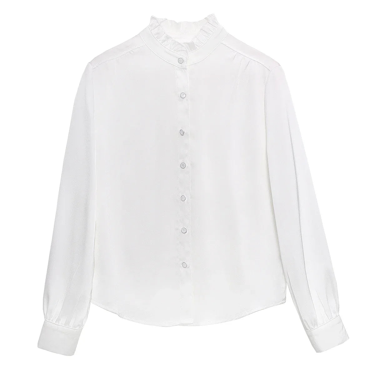 Women's Elegant Long Sleeve Chiffon Blouse with Stand Collar Lightweight White Shirt Top