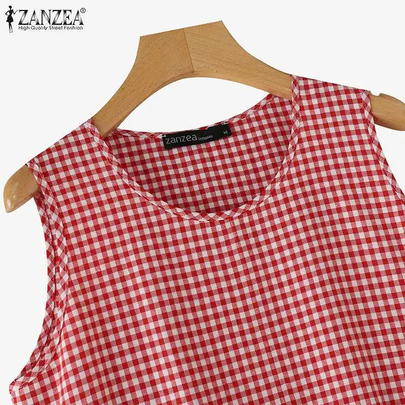 Gingham Midi Dress For Women Vintage Casual Aline Holiday