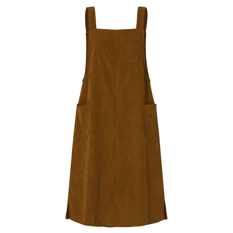 Corduroy Overalls Dress Women With Pockets Sundress