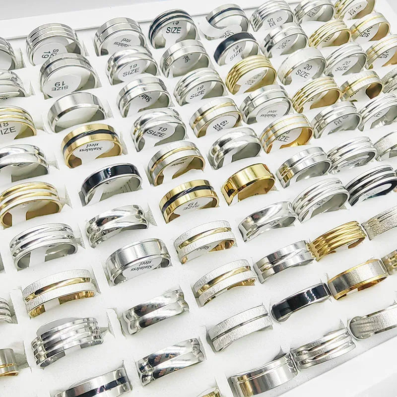 20Pcs Multicolor Stripe Stainless Steel Rings Set for Women and Men Jewelry Accessories